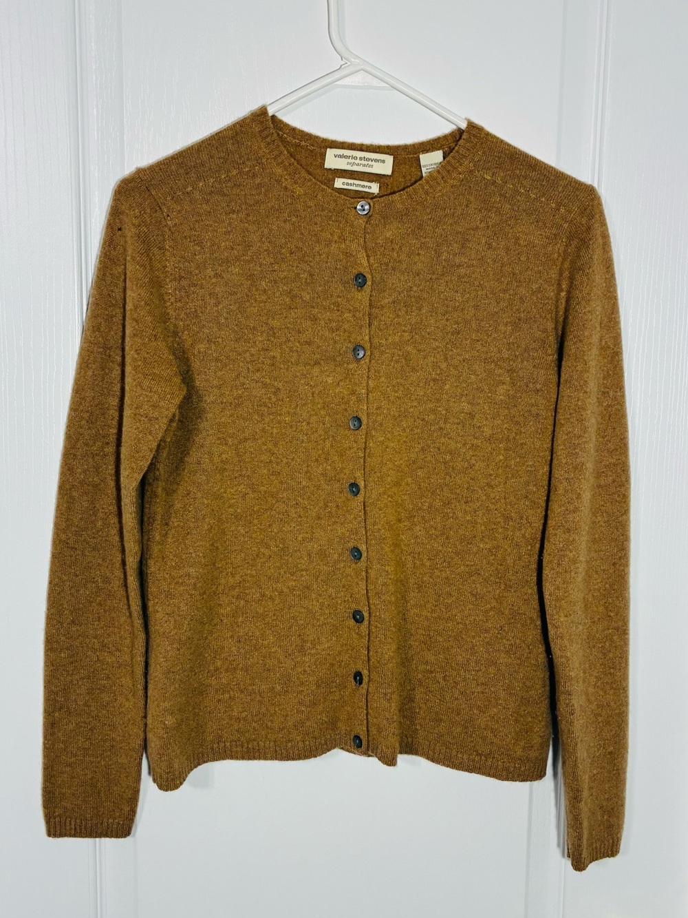 VTG 90s Valerie Stevens CASHMERE Made In Hong Kong Cardigan Tan Size Medium